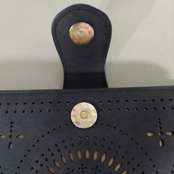 Violet Ray Black Vegan Suede Leather Tooled Medallion Large Wallet - Picture 3 of 6